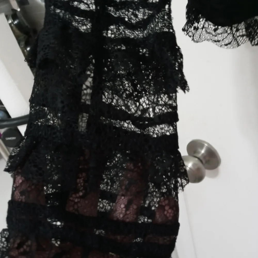 Zara Trafaluc Sheer Lace Long Sleeve Blouse Buttons in Back Of Neck